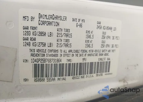 2006 Dodge Caravan Se from USA, damaged, VIN 1D4GP25B76B731864